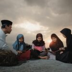 studying, teacher, students, sunset, group, learn, women, reading, muslims, hijab, nature, asian, dusk, asia