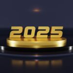 A golden sign that reads 2055 on a black surface